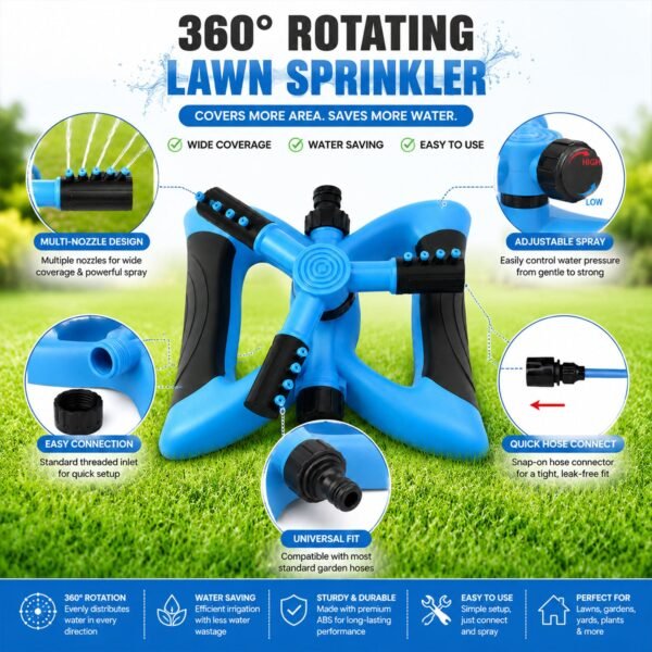 Garden Water Sprinkler – 360° Rotating for Full Coverage