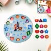 Wooden Educational Learning Clock Toy – Movable Hands & Shape Blocks