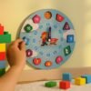 Wooden Educational Learning Clock Toy – Movable Hands & Shape Blocks