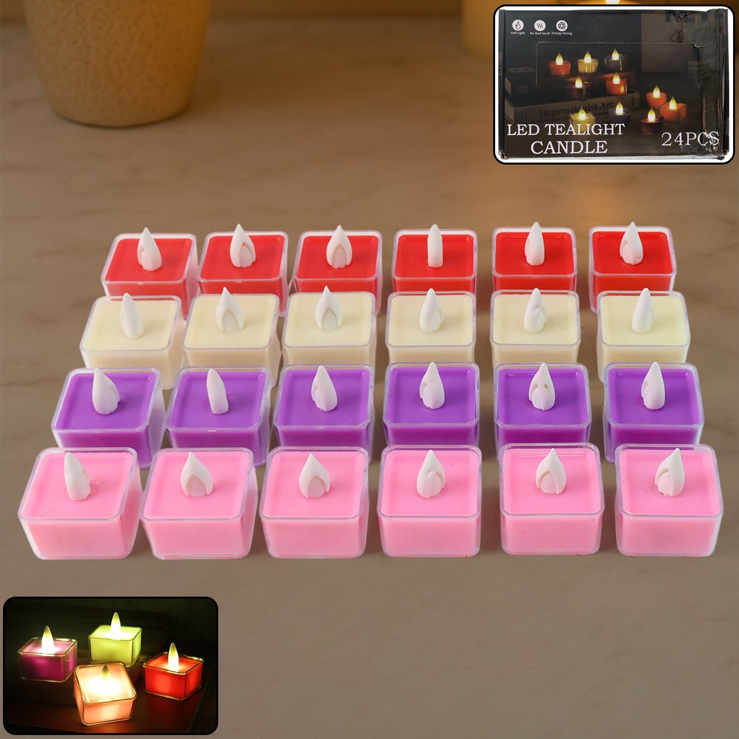 LED Tealight Candles – Set of 24 Multi-Color Flameless Lights