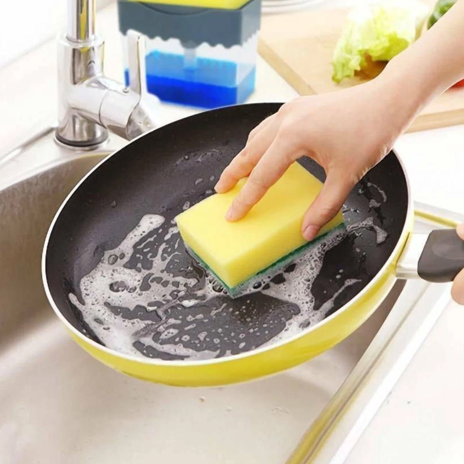 Kitchen Soap Dispenser with Sponge Holder – Organised Dishwashing | VelvetBubbles