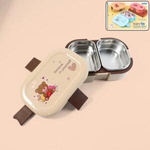 Kids Lunch Box – Cute Teddy Printed 500 ML with Stainless Steel Containers