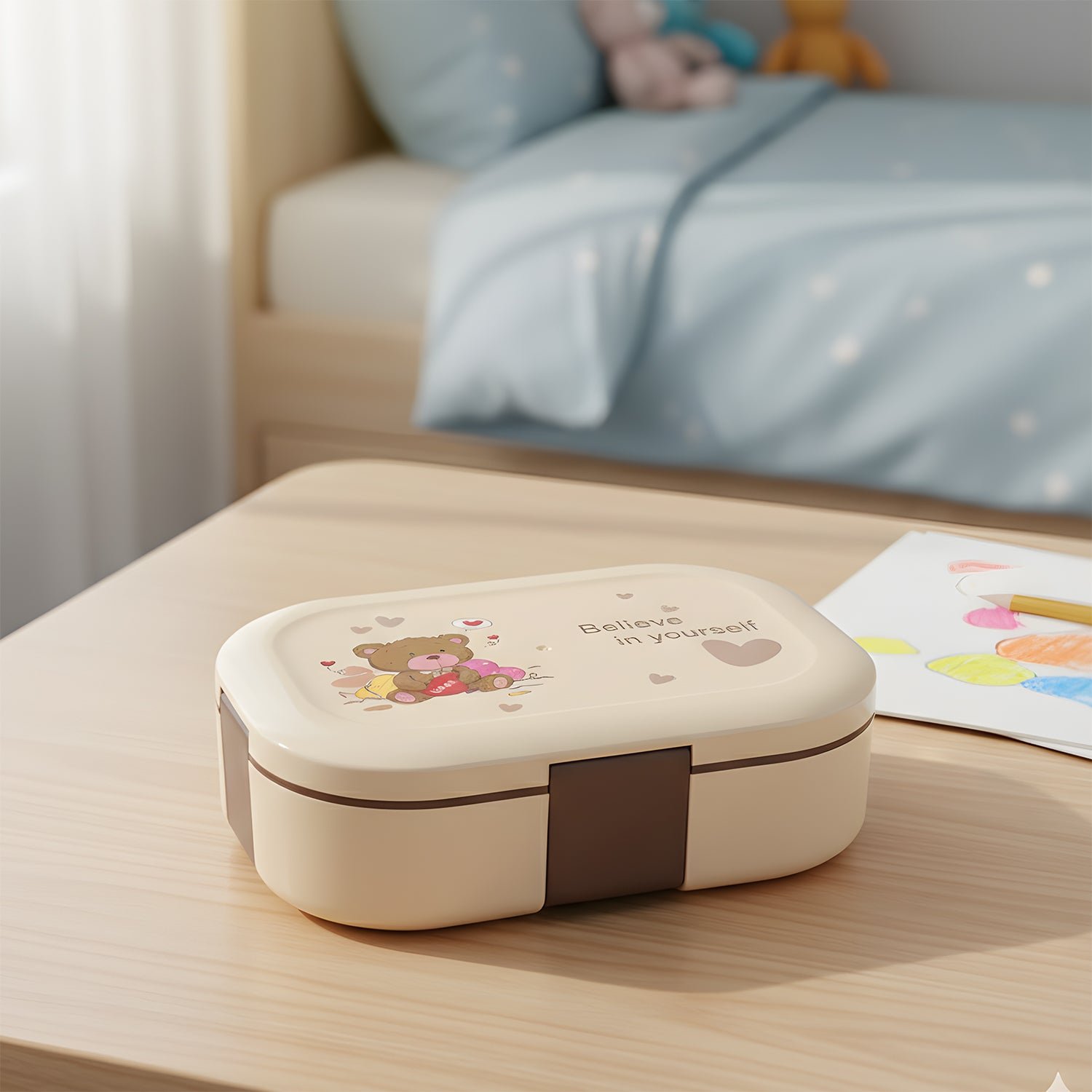 Kids Lunch Box – Cute Teddy Printed 500 ML with Stainless Steel Containers