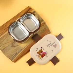 Kids Lunch Box – Cute Teddy Printed 500 ML with Stainless Steel Containers