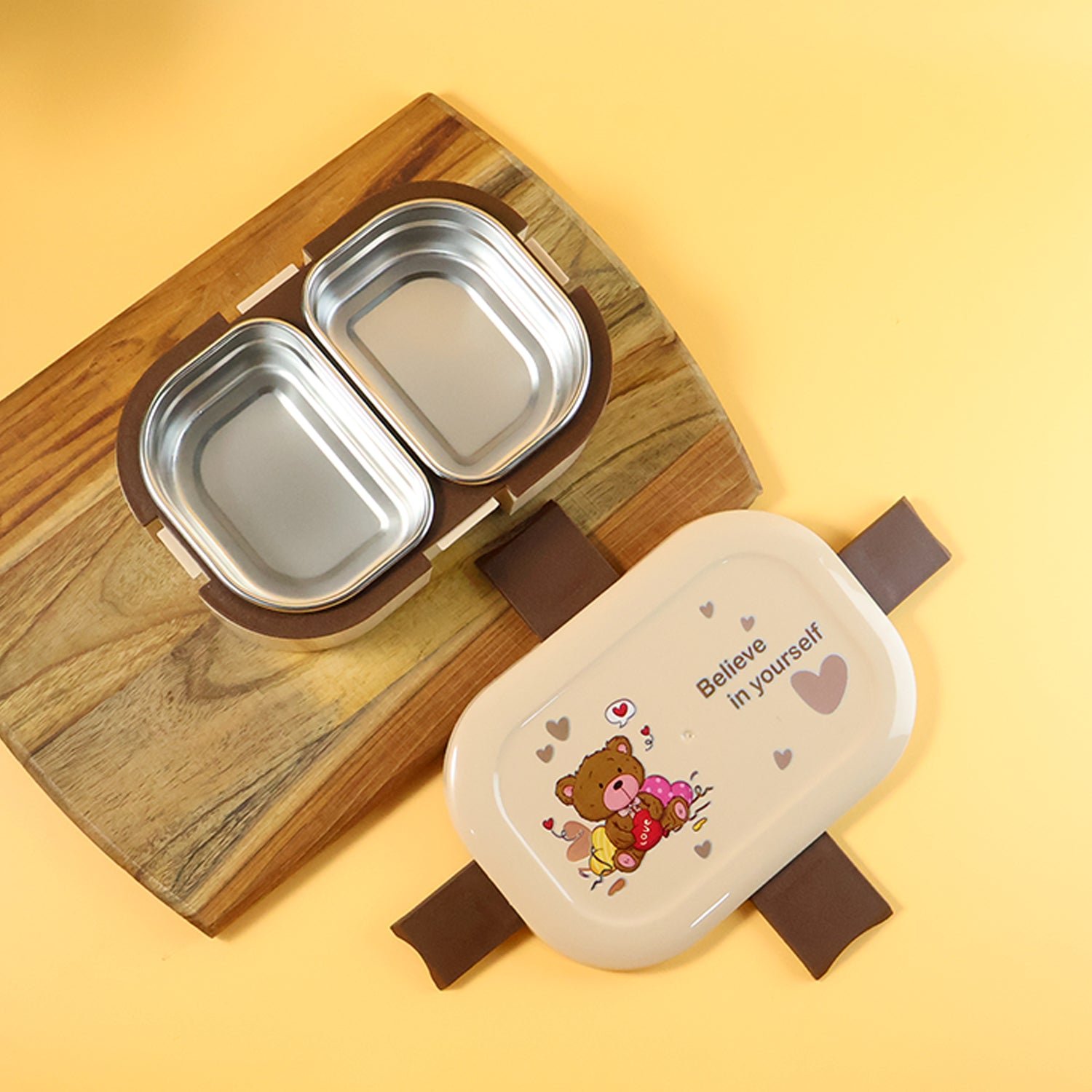 Kids Lunch Box – Cute Teddy Printed 500 ML with Stainless Steel Containers