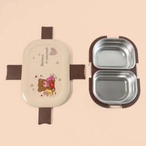 Kids Lunch Box – Cute Teddy Printed 500 ML with Stainless Steel Containers