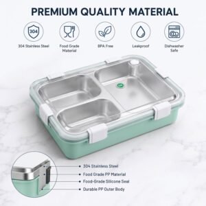 Stainless Steel Lunch Box 2 Section – Leakproof & Durable with Spoon