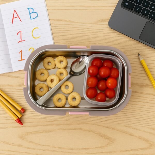 Kids Lunch Box – Stainless Steel Tray & Leak-Proof Snack Pot