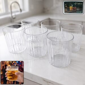 Glass Drinking Set – Durable 6-piece 300ml Ribbed Tumblers