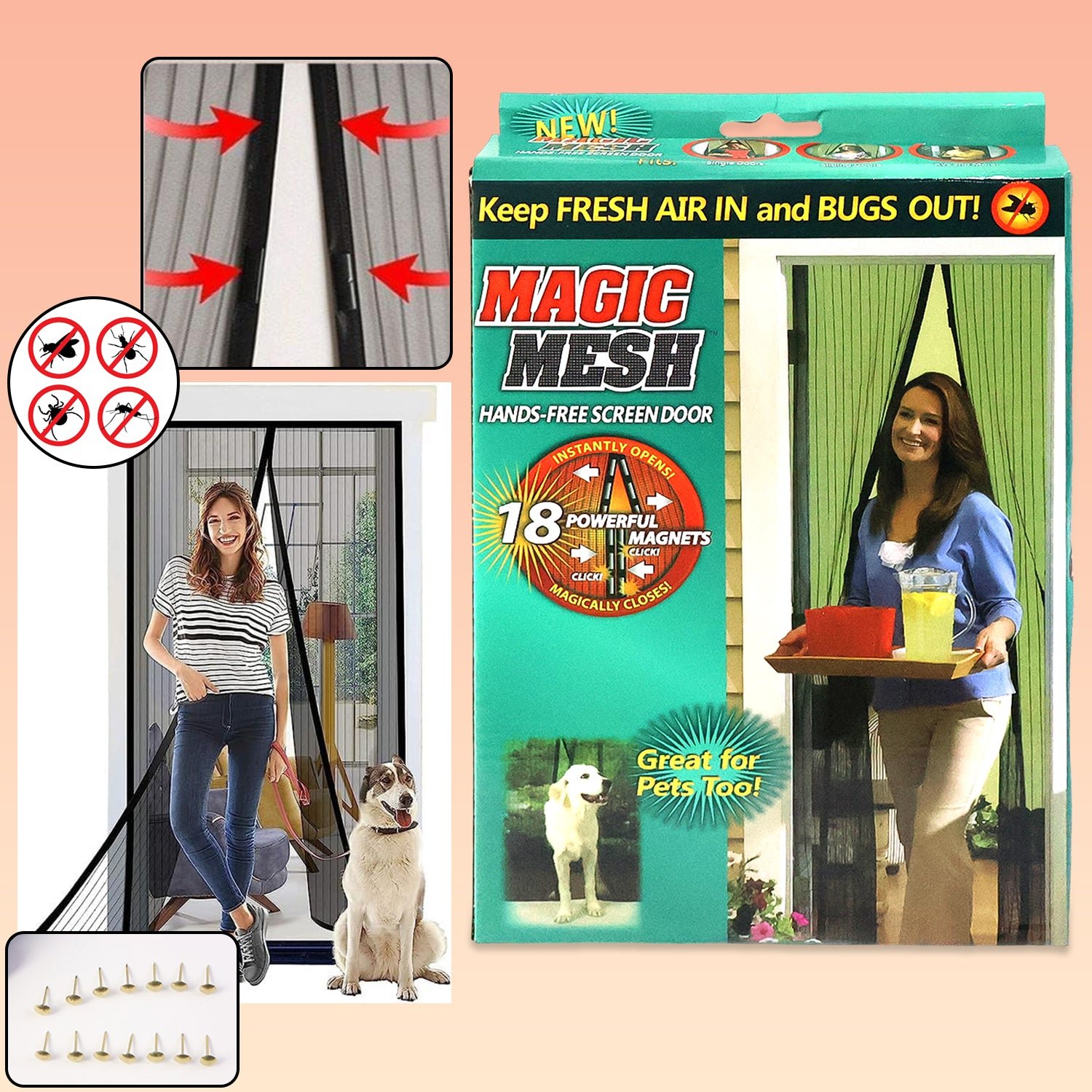 Magic Mesh Screen Door – Hands-Free Bug & Insect Protection