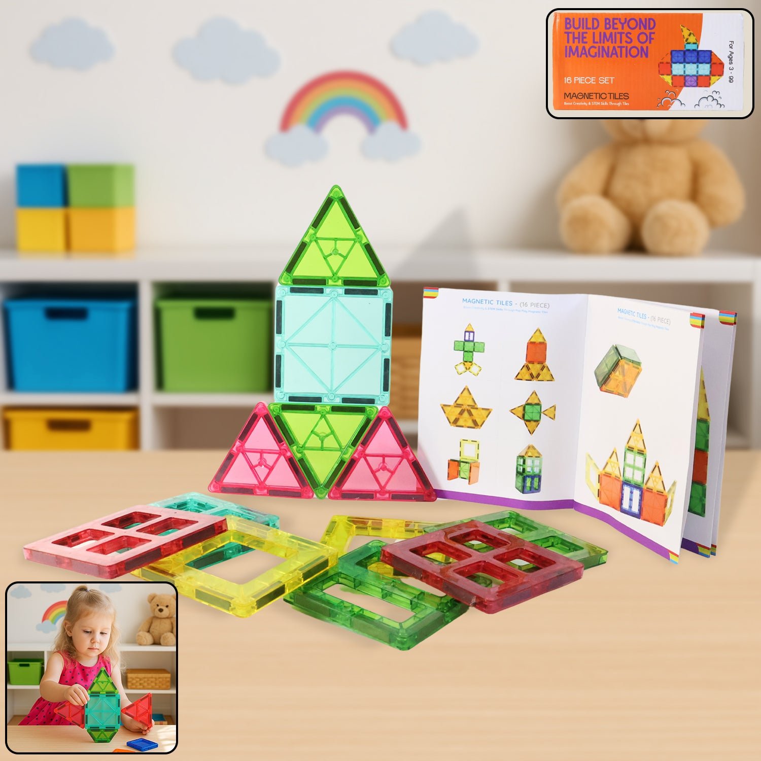 Magnetic Building Tiles – Creative 16-Piece STEM Toy Set