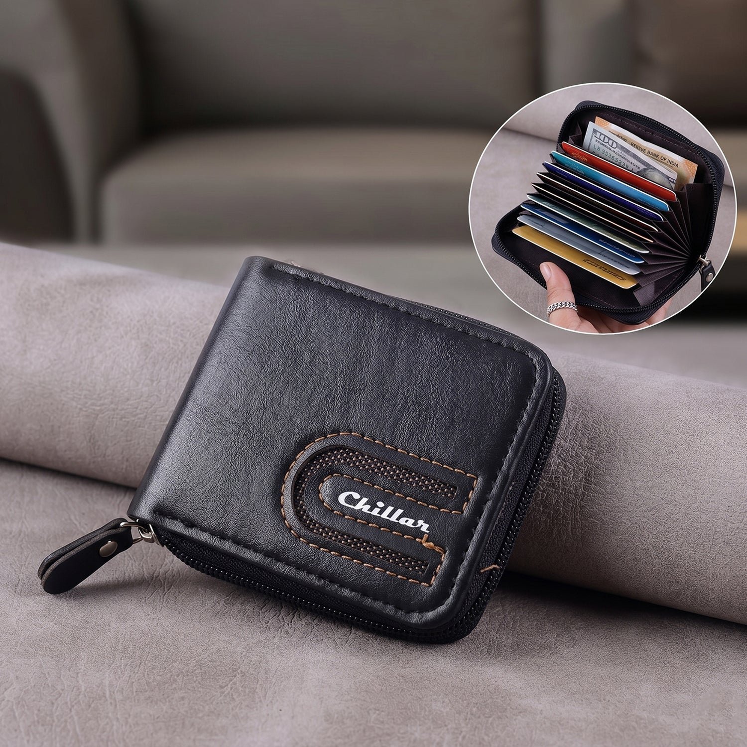 ManPursecombo01-05 Zip-Around Card Holder Wallet – Compact High-Capacity Organizer