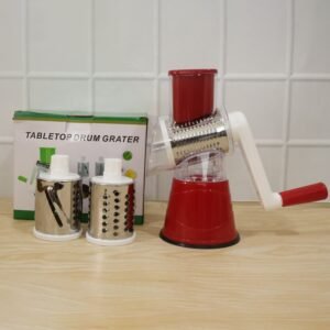 Manual Rotary Drum Grater and Slicer, Stainless Steel 3 Drum Vegetable Cutter (1 Set)