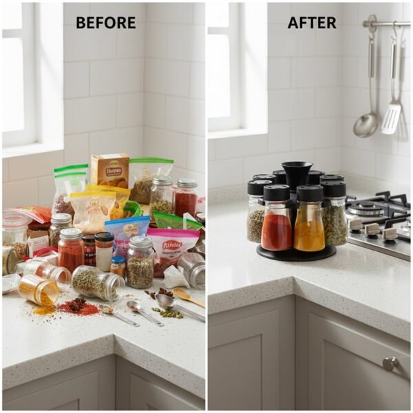 Revolving Plastic Spice Rack – 8 Jars with Rotating Stand