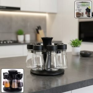 Revolving Plastic Spice Rack – 8 Jars with Rotating Stand