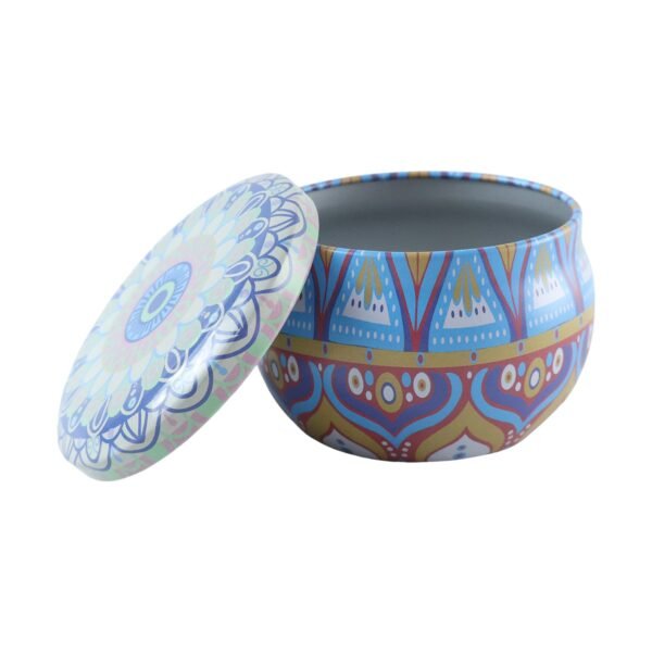 Metal Mandala Tin Box, Decorative Round Container for Candle and Trinkets (1 Pc)