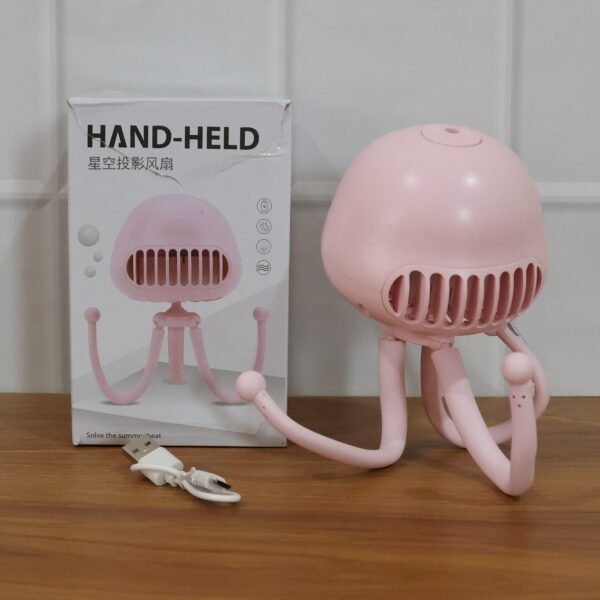 Handheld Mini Fan with LED Star Projector & Flexible Tripod Stand