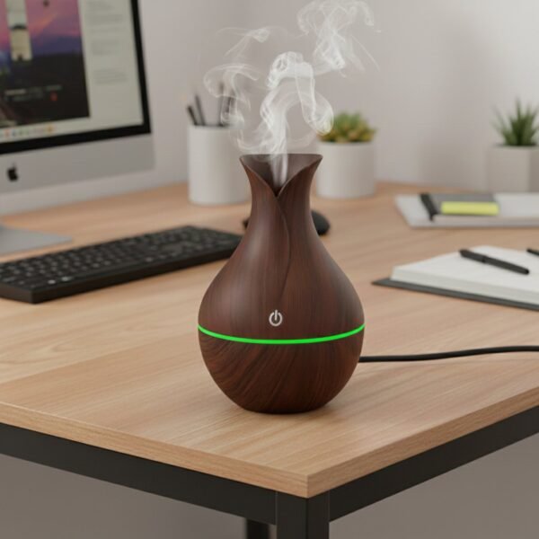 Mini Wooden Humidifier – Ultrasonic Mist Diffuser with LED | Indo Glow