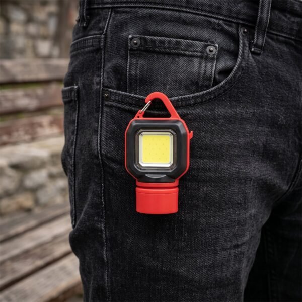 Travel LED Flashlight Keychain with Carabiner Clip 5 Mode COB Torch (1 Pc)