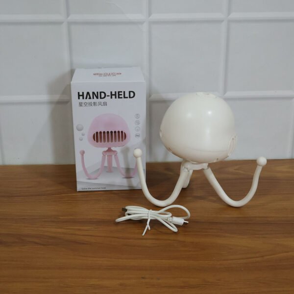 Handheld Mini Fan with LED Star Projector & Flexible Tripod Stand