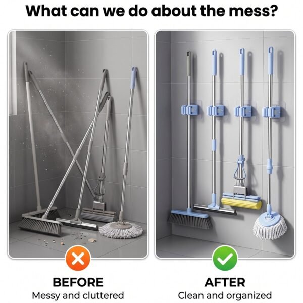 Self-Adhesive Broom Mop Holder – No-Drill Wall Organizer