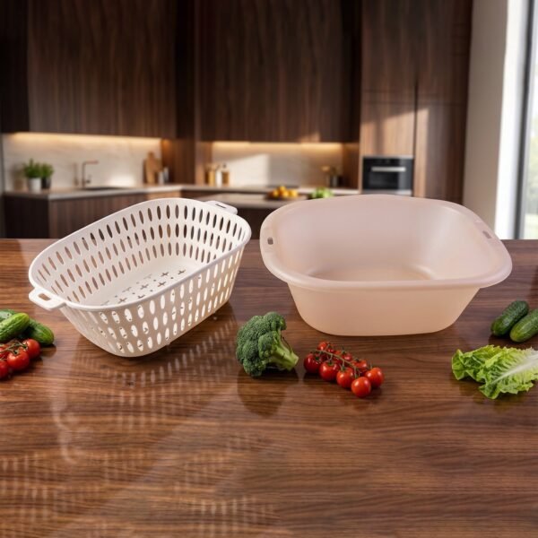 2 in 1 Plastic Double Drain Basket – Multi-Purpose Kitchen Tool