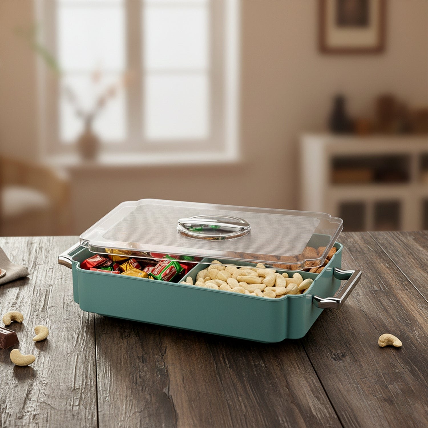 4 Compartment Plastic Food Storage Container – Multipurpose Kitchen Organizer