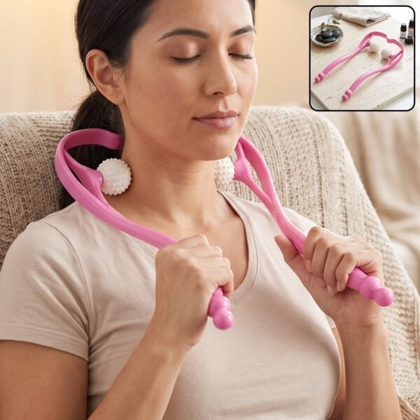 Neck-Cervical-Massager_2_-1.jpg Manual Pink Neck Shoulder Massager with Spiky Ball for Pain Relief (1 Pc)