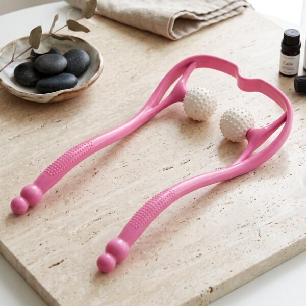 Neck-Cervical-Massager_2_-3.jpg Manual Pink Neck Shoulder Massager with Spiky Ball for Pain Relief (1 Pc)