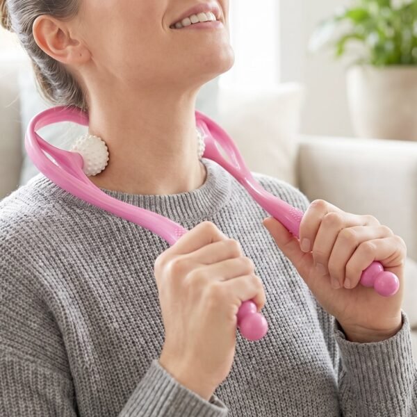 Neck-Cervical-Massager_2_-4.jpg Manual Pink Neck Shoulder Massager with Spiky Ball for Pain Relief (1 Pc)