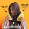 U Shaped Soft Neck Pillow Yellow Plush Travel Pillow with Drawstring (1 Pc)