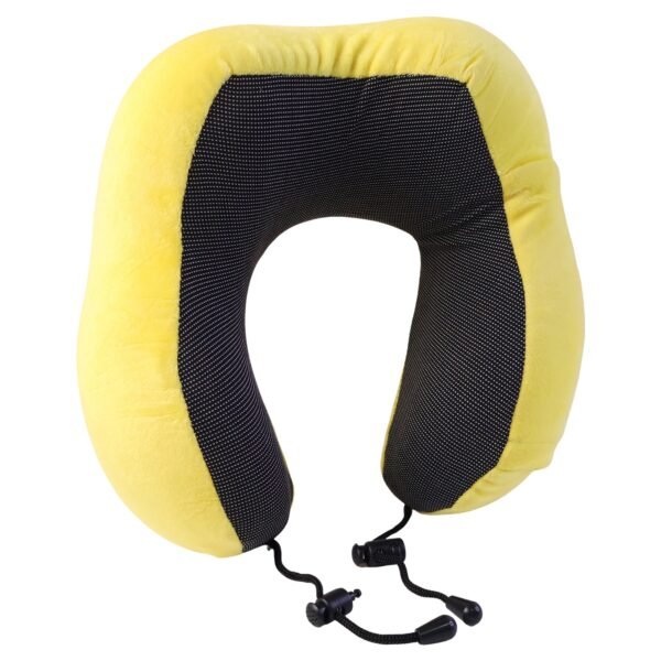 U Shaped Soft Neck Pillow Yellow Plush Travel Pillow with Drawstring (1 Pc)