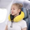 U Shaped Soft Neck Pillow Yellow Plush Travel Pillow with Drawstring (1 Pc)