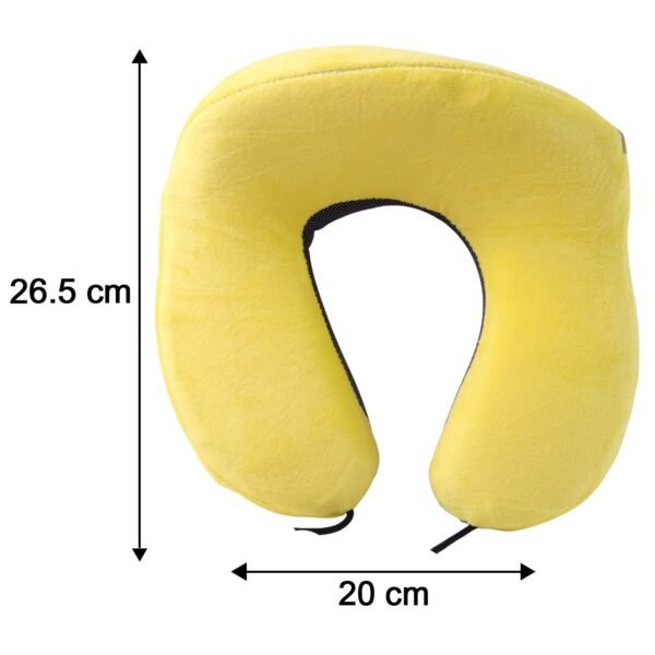 U Shaped Soft Neck Pillow Yellow Plush Travel Pillow with Drawstring (1 Pc)