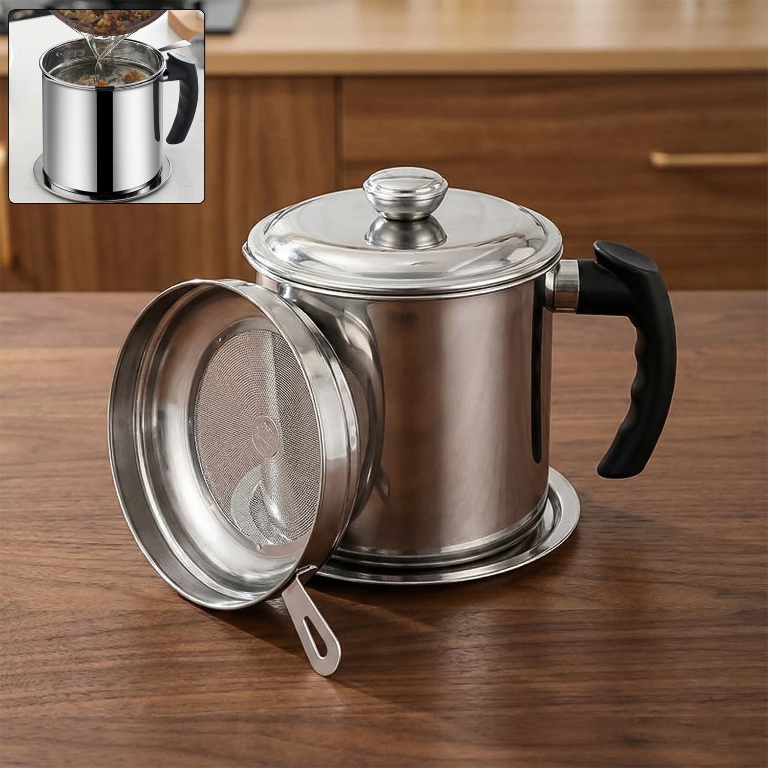Stainless Steel Oil Filter Pot – 1.3L Durable & Reusable