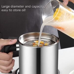 Oil Strainer Pot – Stainless Steel with Lid & Fine Mesh Filter