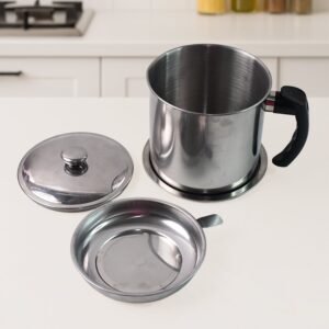 Oil Strainer Pot – Stainless Steel with Lid & Fine Mesh Filter