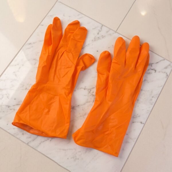Large Orange Waterproof Rubber Gloves – Reusable Kitchen Protectors