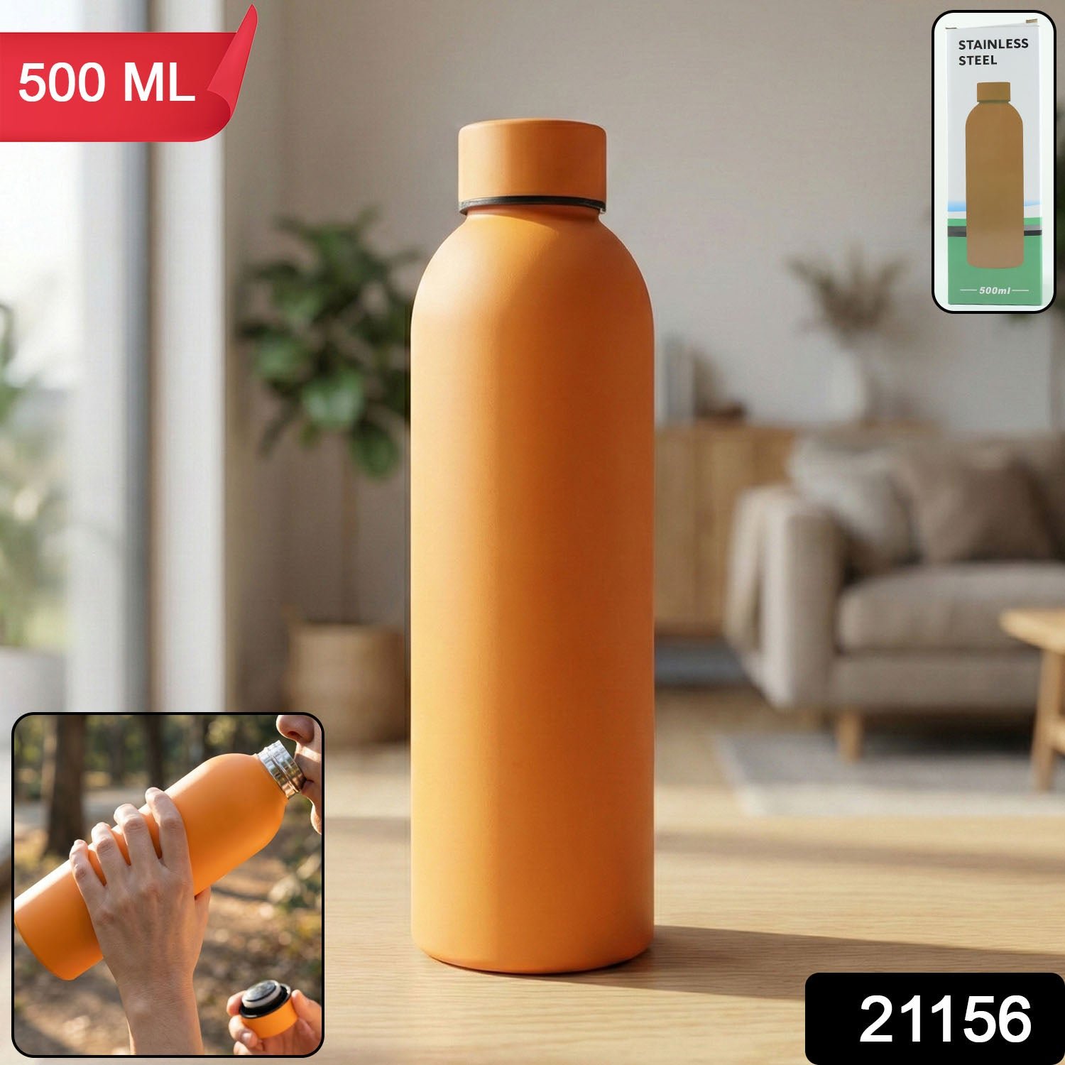 Insulated Stainless Steel Water Bottle – 500ml Orange