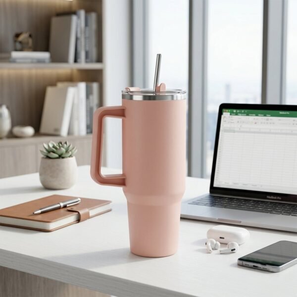 Konvex Hydra Insulated Travel Tumbler 1200 ML with Handle Straw Pink (1 Pc)
