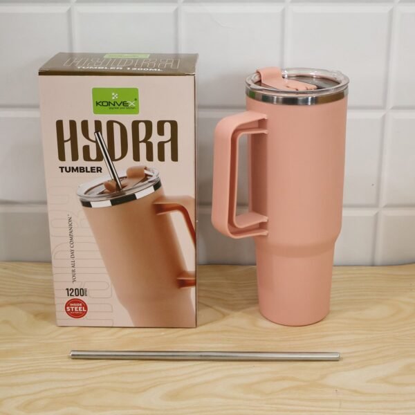 Konvex Hydra Insulated Travel Tumbler 1200 ML with Handle Straw Pink (1 Pc)