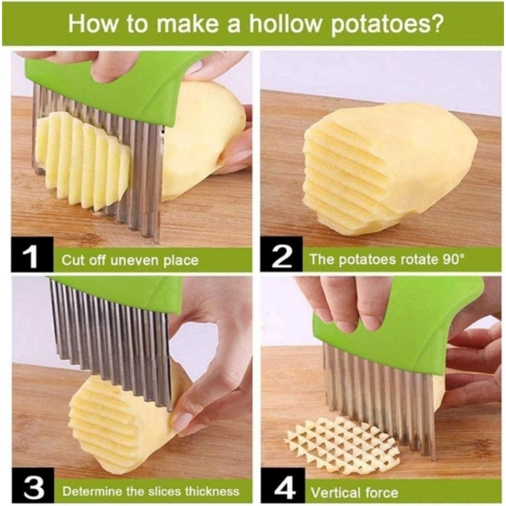 Pack Of_5 Wave Shape Stainless Steel Potato Cutter And Slicer – (Color: Assorted ) - Image 2