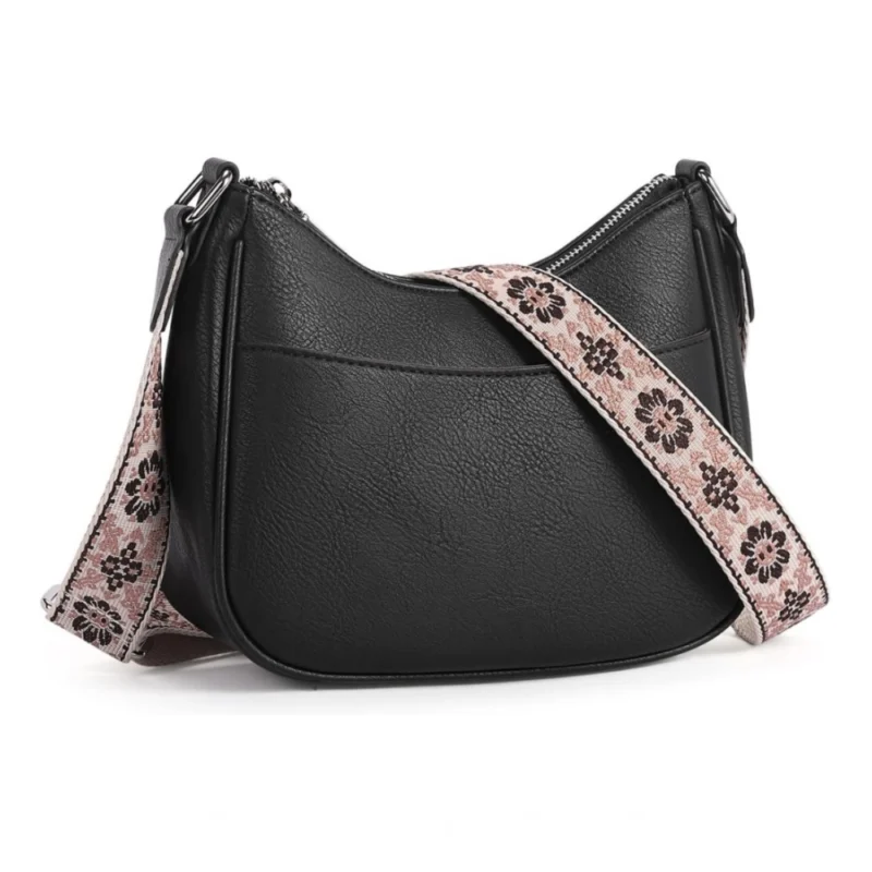 Women's PU Leather Zipper Sling Bag (Black)