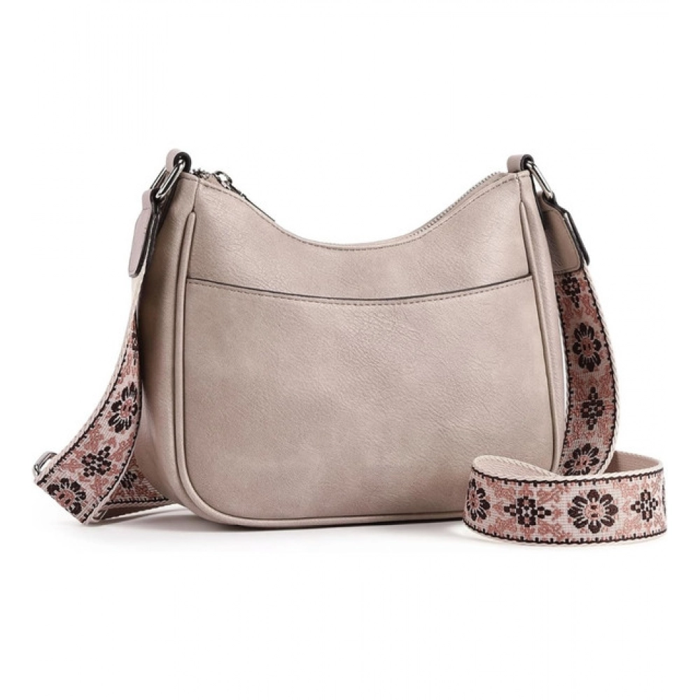 Women's PU Leather Zipper Sling Bag (Beige) - Image 3