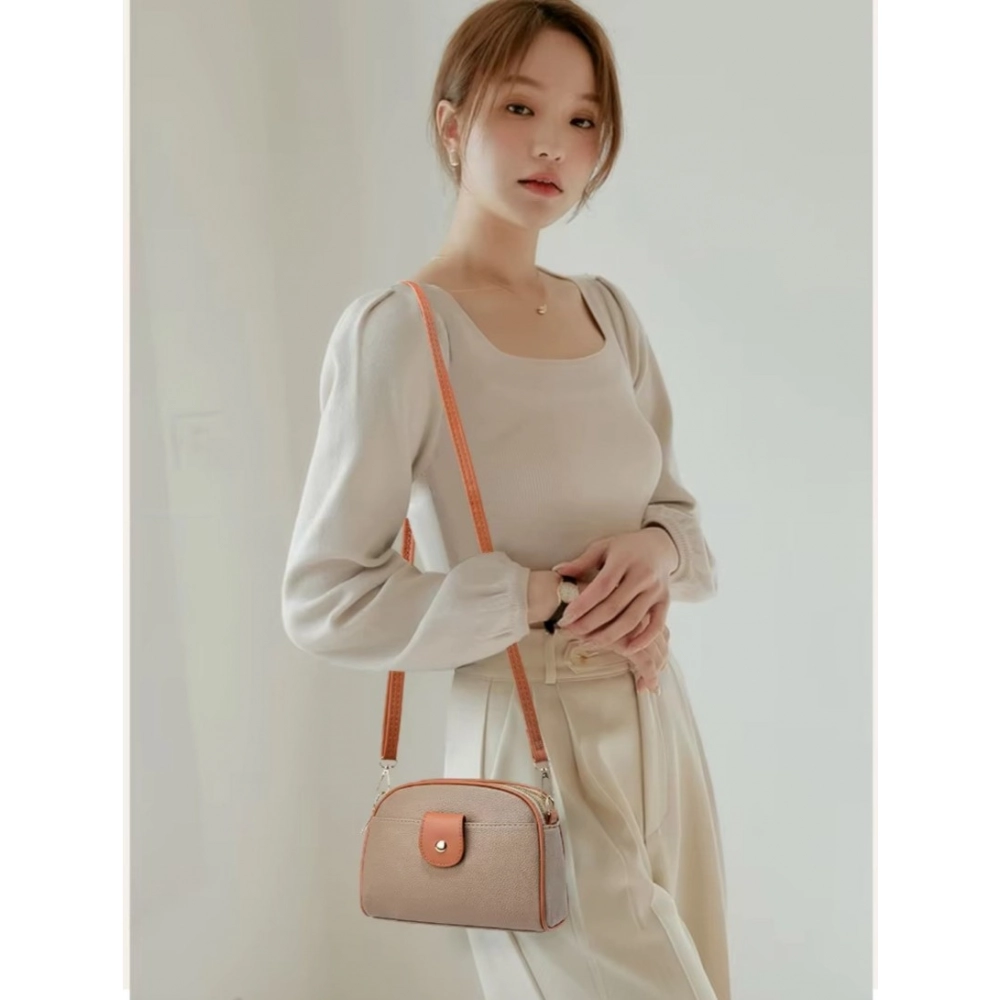 Women's PU Leather Zipper Sling Bag (Khakhi) - Image 4