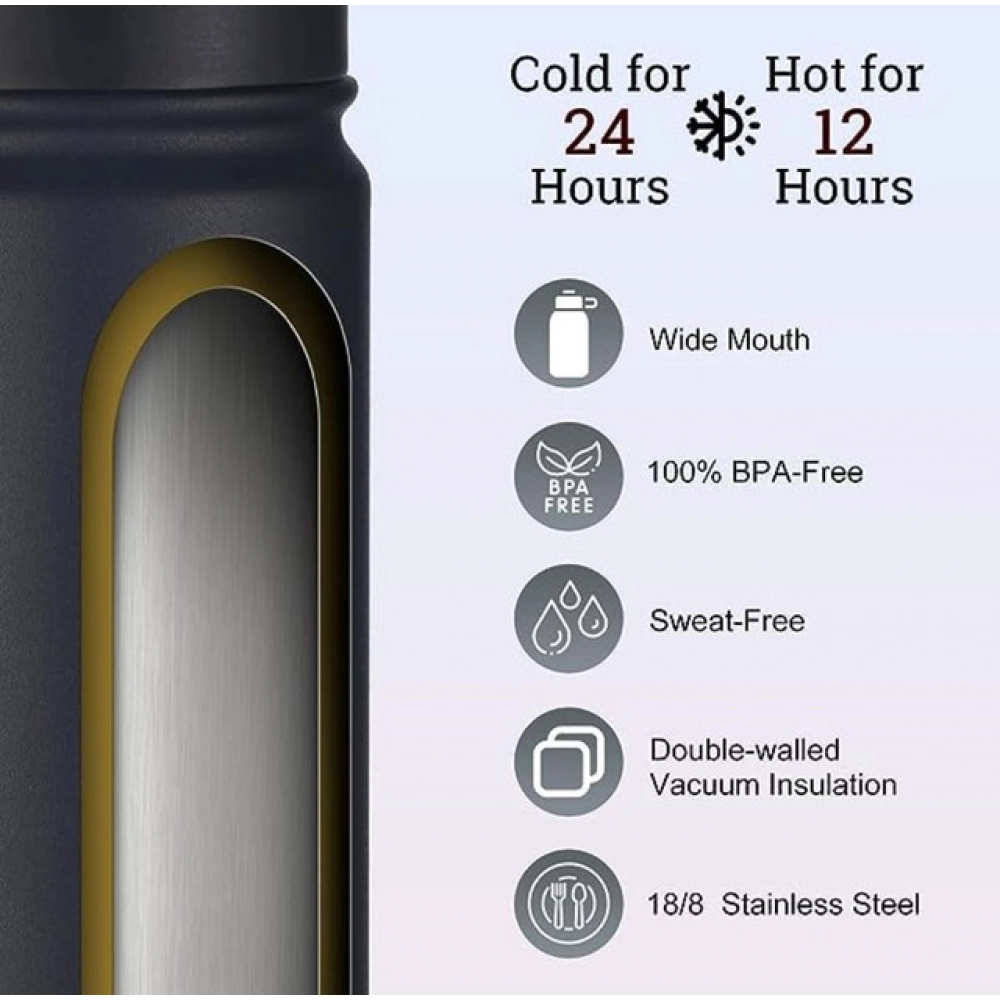 650 Ml Double Wall Insulated Stainless Steel Water Bottle With Screw Lid (Black) - Image 2