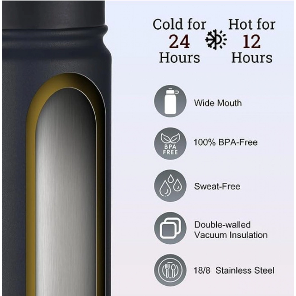 650 Ml Double Wall Insulated Stainless Steel Water Bottle With Flip Lid (Black) - Image 2