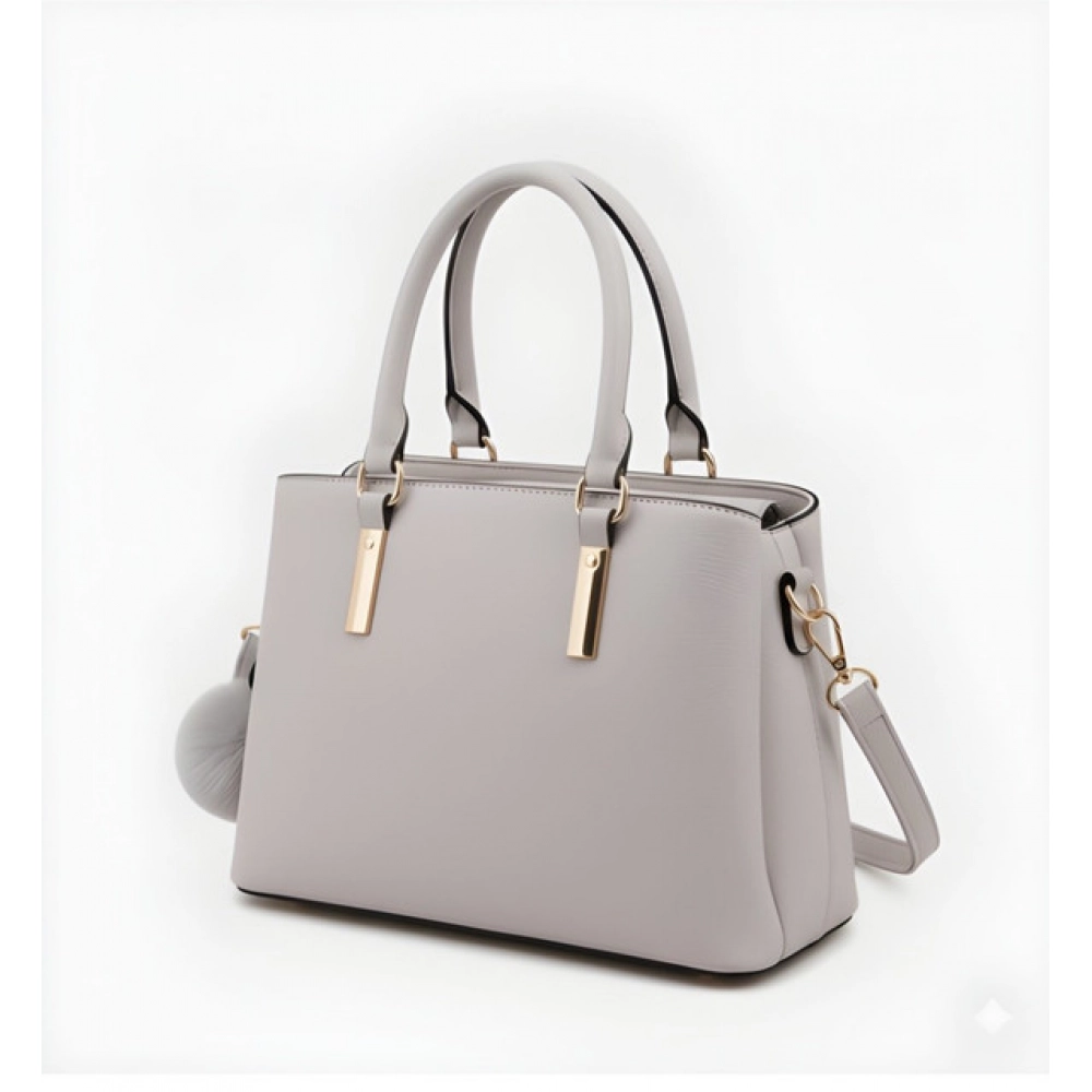 Women's PU Leather Solid Shoulder Zipper Handbag (Grey) - Image 5