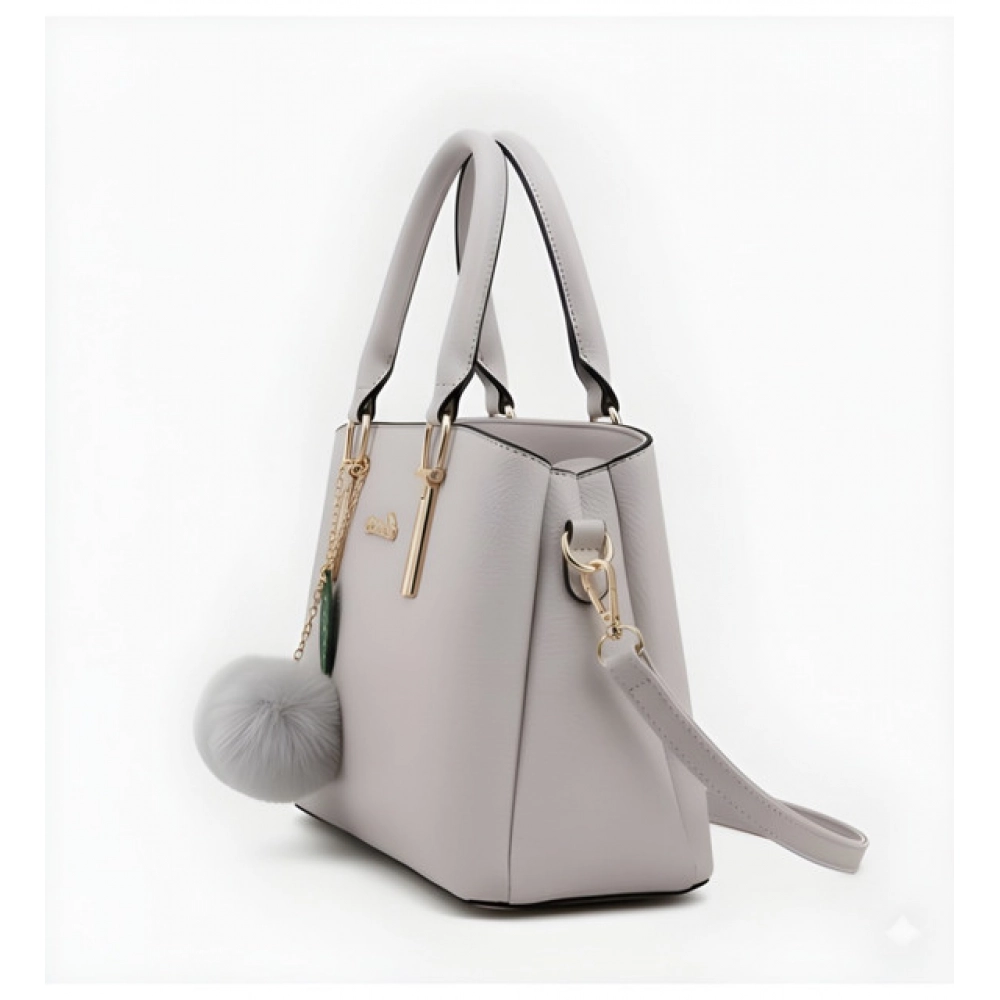 Women's PU Leather Solid Shoulder Zipper Handbag (Grey) - Image 4