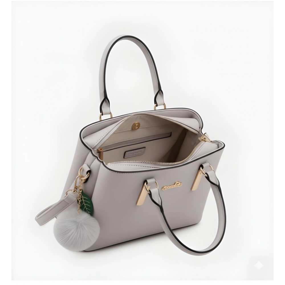 Women's PU Leather Solid Shoulder Zipper Handbag (Grey) - Image 3